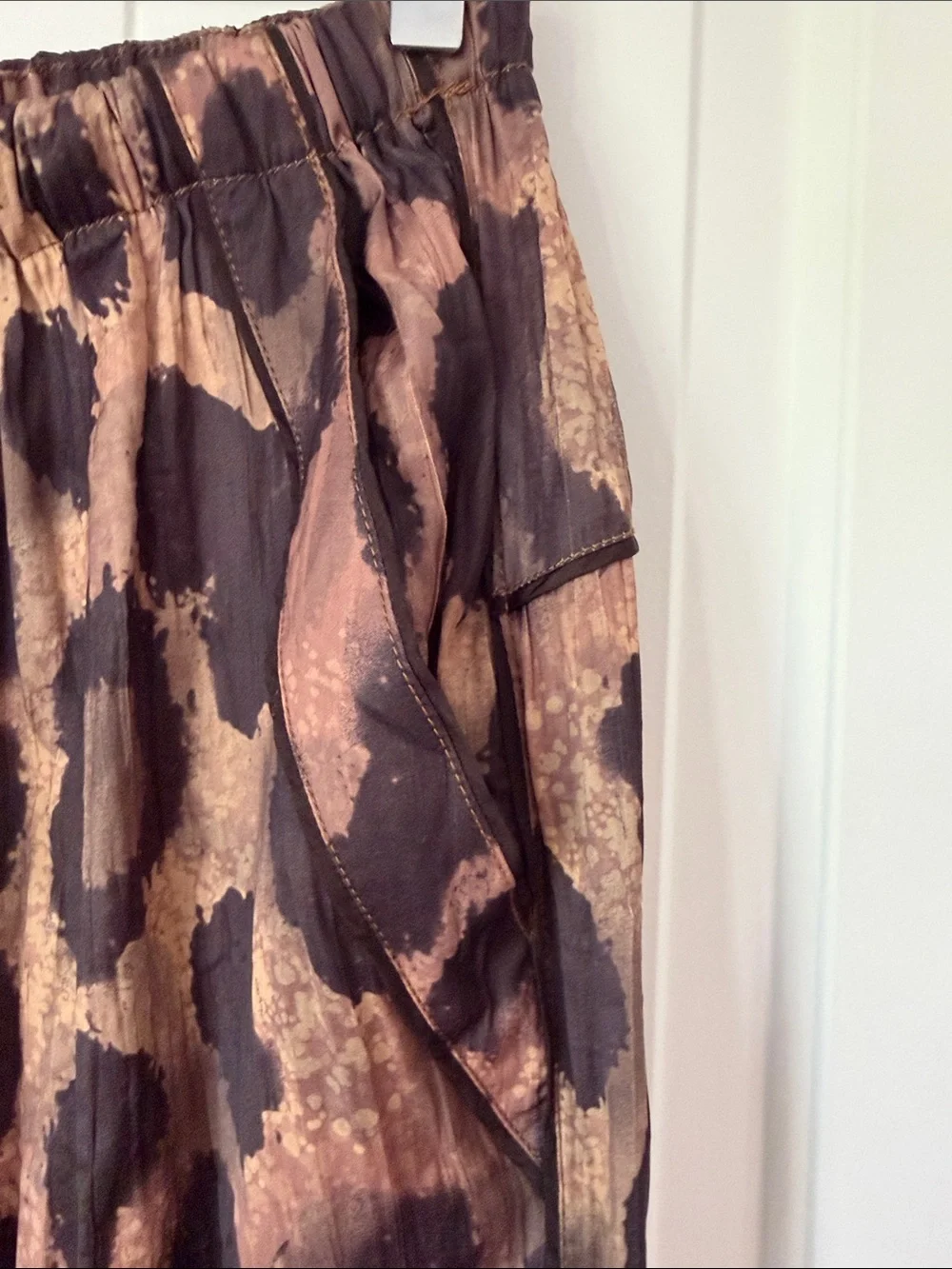 NWT Free People All Out Satin Brown & Black Leopard Wide-Leg Pants  M